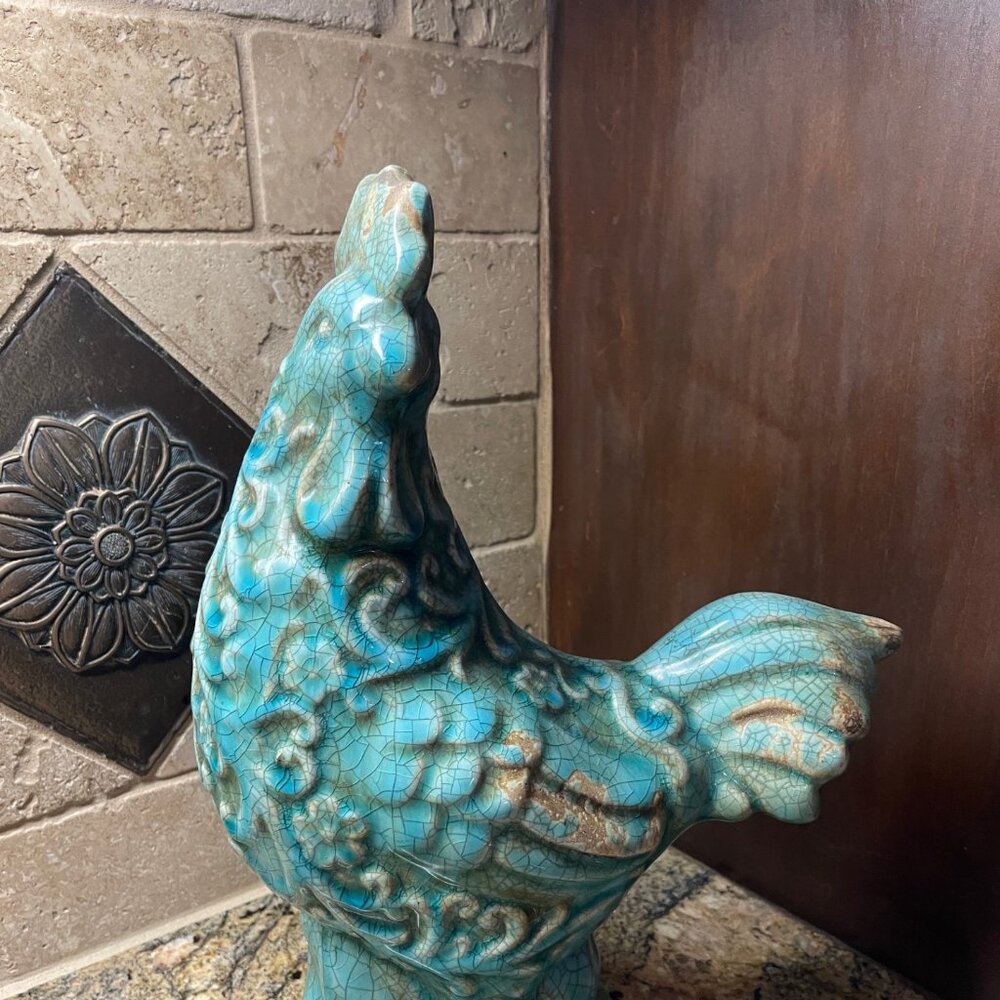 Distressed Rooster Ceramic Statue - Home Decor
